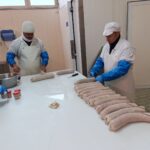 Preparazione dei salami sperimentali: insacco e legatura.